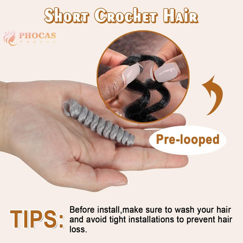 10" 3 Packs Curly Short Grey Crochet Hair for Black
