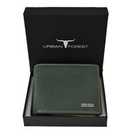 Urban Forest Kyle Two Fold Leather Wallet, Green/Grey with RFID Blocking for Men
