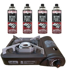 Chef Master 90027 Portable Butane Stove with 4 x Tins of Butane Fuel | Portable Gas Stove with Heavy Duty Carrying Case | No Matches Required
