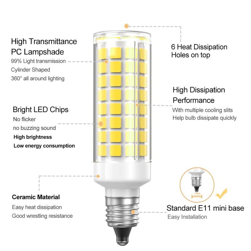 E11 LED Light Bulbs Dimmable 7W Equivalent to Halogen Bulb