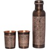 Copper Water Bottle with 2 Tumblers Set, Floral Pattern for