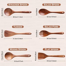 Wooden Spoon 6 Pcs, Cooking Utensils,Kitchen Utensils Natural Teak Wood Non-Stick Cooking Spoons, Wood Utensils Set for Kitchen
