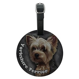 Graphics & More Yorkshire Terrier Yorkie Dog Pet Round Leather Luggage Id Tag Suitcase Carry-on, Black