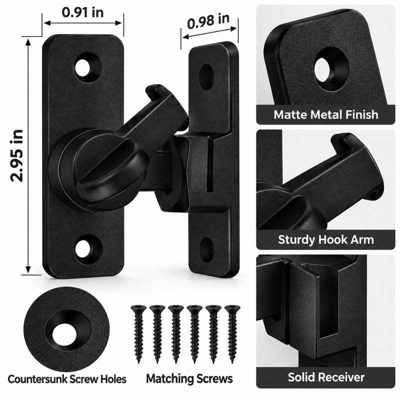 4-Piece Door Latch Set with Screws – 90-Degree Sliding Hook