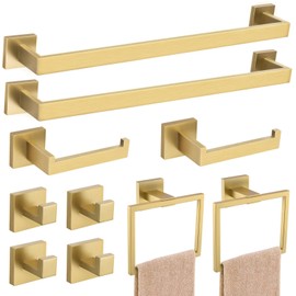 10-Pieces Brushed Gold Bathroom Accessories Set, SUS304 Stainless Steel Bath Towel Bar Set, 23.6 Inch Towel Racks Toilet Paper Holder Set for Bathroom Wall Mounted