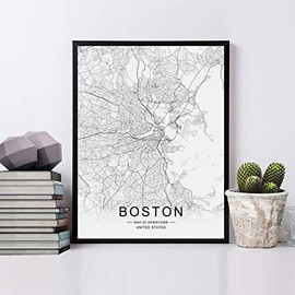 Boston Map Wall Art Boston Street Map Print Boston Map Decor City Road Art Black and White City Map Office Wall Hanging 11x14inch Unframed