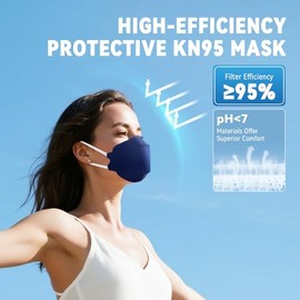 akgk KN95 - Paquete de 50 mascarillas faciales desechables de 5 capas de color azul marino contra PM 2.5 humo y polvo