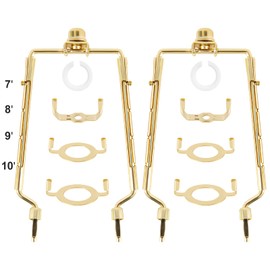 2 Pack HZHFCB 7 8 9 10 inch Lamp Shade Harp Holder,Adjustable Lamp Harp Kit,Fit 3/8 IP Standard,E14,E26,E27 Light Base UNO Fitter Adapter,Golden Horn Frame Lampshade Bracket (Golden)