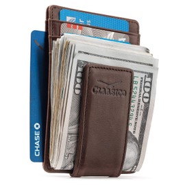 Money Clip Leather Wallet For Men Slim Front Pocket RFID Blocking with Super Strong Magnetic