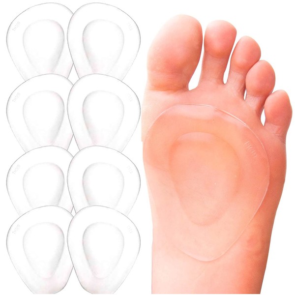 PrettSole 4 Pairs Clear Metatarsal Pads for Women, Ball of Foot Cushion, Gel Foot Pads for Ball of Foot, Forefoot Cushions Support Adhere to Shoes for Metatarsalgia, Morton's Neuroma Pain Relief
