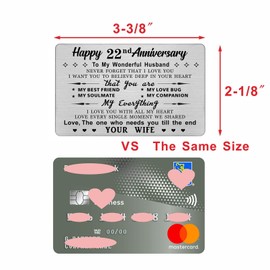 DEGASKEN Happy 22nd Wedding Anniversary Card for Husband from Wife - I Love You With All My Heart - 22nd Anniversary Keepsake Gifts for Him Men, Metal Wallet Insert Card