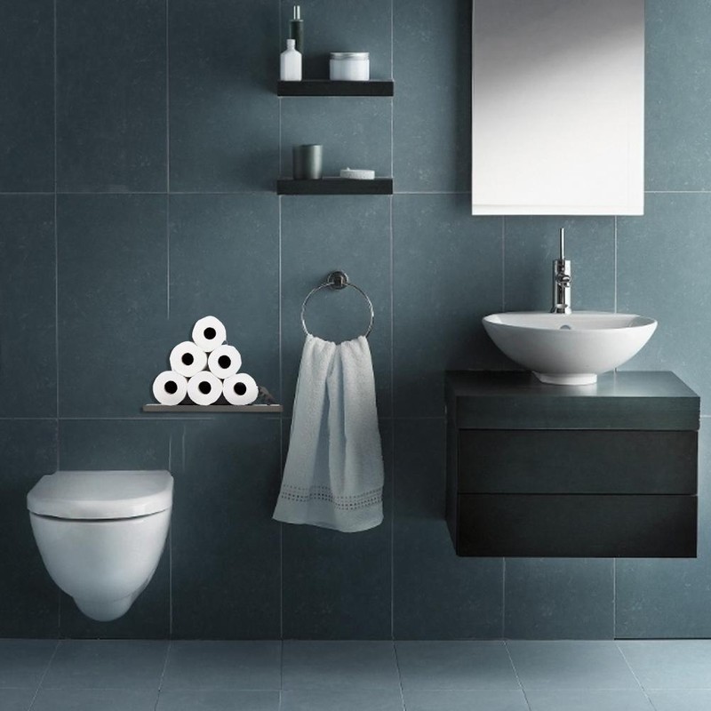 Floating Shelf Toilet Paper Holder Modern Wall Mount Organizer for
