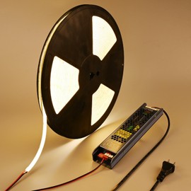 BENLUN 48V COB LED Strip Light Outdoor 65.6ft Kit, 3000K Warm White Outside Waterproof LED Tape Lights Cuttable 8W/M CRI 92 with Power Supply for Bedroom Ceiling Living Room House