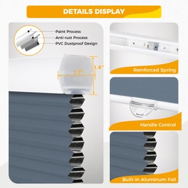 HOMEDEMO Blackout Cellular Shades Cordless, Honeycomb Shade Blinds, Thermal Insulated Noise Reduction for Windows Inside & Outside Mount Blue-Blackout 34" W x 64" H