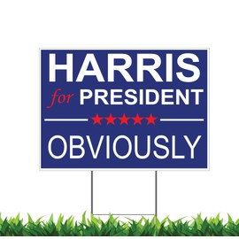 Harris For President Obviously 12x18" Horizontal Yard Sign (Outdoor, Weatherproof Corrugated Plastic) Metal Stake Included, by M&R