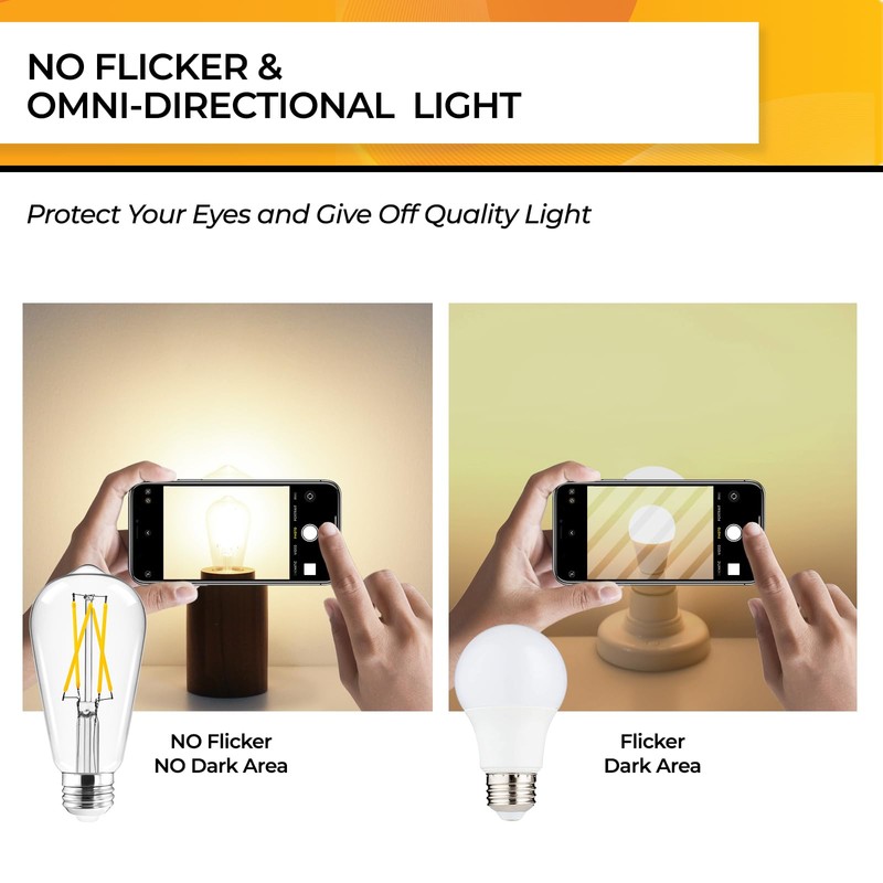 Hizashi LED Edison Bulbs, 6W, Equivalent 60W, Dimmable E26 LED