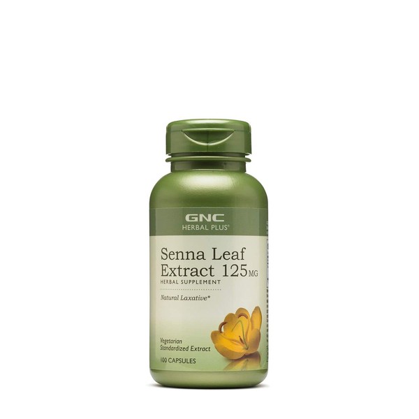 GNC Herbal Plus Senna Leaf Extract 125mg, 100 Capsules, A Natural Laxative