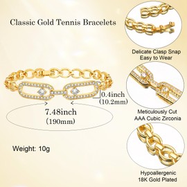 Poemmoon Gold Bracelets for Women, 18K Gold Plated Tennis Bracelets for Women, Trendy Chunky Chain Bracelet with Cubic Zirconia (lock bracelet)
