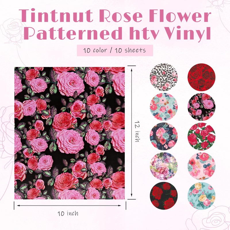 Tintnut Flower Heat Transfer Vinyl - 10 Sheets 10x12 Inch