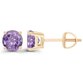 14K Yellow Gold Plated Sterling Silver 6mm Round Natural Rose De France February Birthstone Screwback Stud Earrings For Women