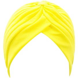 Unisex Turban Hat, Vintage Polyester Pleated Head Wrap Headband Cross Twist Arab Hair Wrap Chemo Turban Headwear Yellow