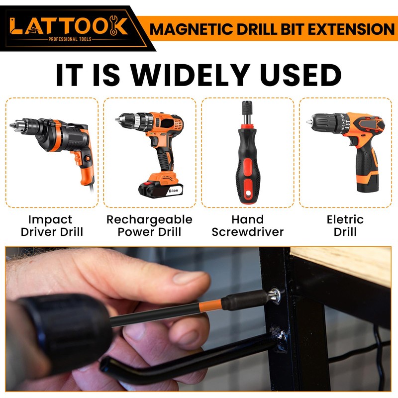Drill Bit Extension Set, LATTOOK 6PCS Magnetic Drill Extension Bit