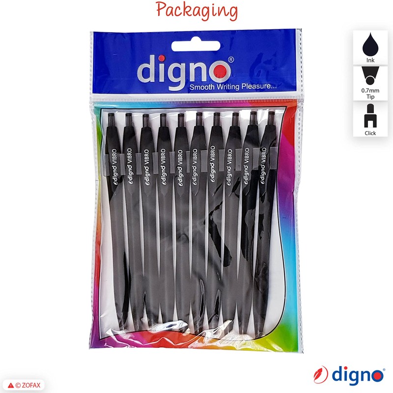DIGNO Vibro Retractable Ballpoint Pens, BLACK, Fine Point (0.7mm), Pack
