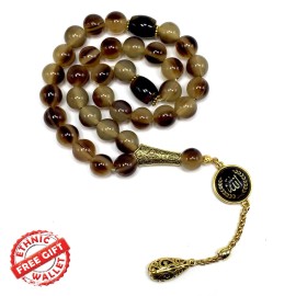 Big Prayer Beads Tesbih Tasbih Misbaha (Brown Resin 12 mm 33 Beads & Allah)