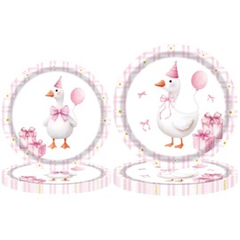 JDIYMI One Silly Goose Birthday Decorations Silly Goose Gingham Paper Plates for Baby Shower Girl Boy Birthday Party Decor 20 Guests