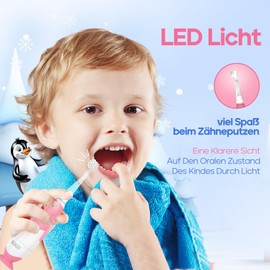 seago Seago Elektrische Zahnbürste Kinder Baby Zahnbürste ab 0 1 2 3 Jahr, mit LED Licht, Runder Weich Ersatzbürsten, Elektrische Zahnbürste Baby,2 Minuten Smart Timer, Wasserdicht IPX7,SG513(Rosa)