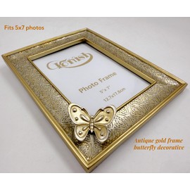 Generic 5x7 Antique Gold Butterfly Picture Frame Vintage Photo Frames 5 x 7 for Tabletop Display and Wall Mount Vertical Horizontal