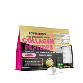 POWER SHAPE Collagen Peptides – New Formula with Vitamin C & Hyaluronic Acid – 100% Hydrolyzed Bovine Collagen – Non-GMO, 15g per Serving – Supports Skin, Hair, Joints – Unflavored, 16oz