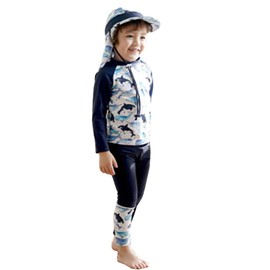 Digirlsor Toddler Boys Two Piece Rash Guard Swimsuits Kids Long Sleeve Sunsuit Long Pants Surf Bathing Suit Swimwear Set Navy