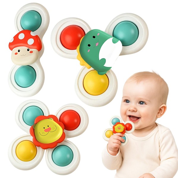 Three Suction Spinners for Babies, Baby Sensory Toys with Strong