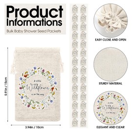 Fumete Fumete 50 Sets Wildflower Baby Shower Seed Packets Party Favors for Guests Baby in Bloom Favors Decorations Burlap Bags with Drawstring Thank You Cards and Twine, No Seeds (Wildflower)