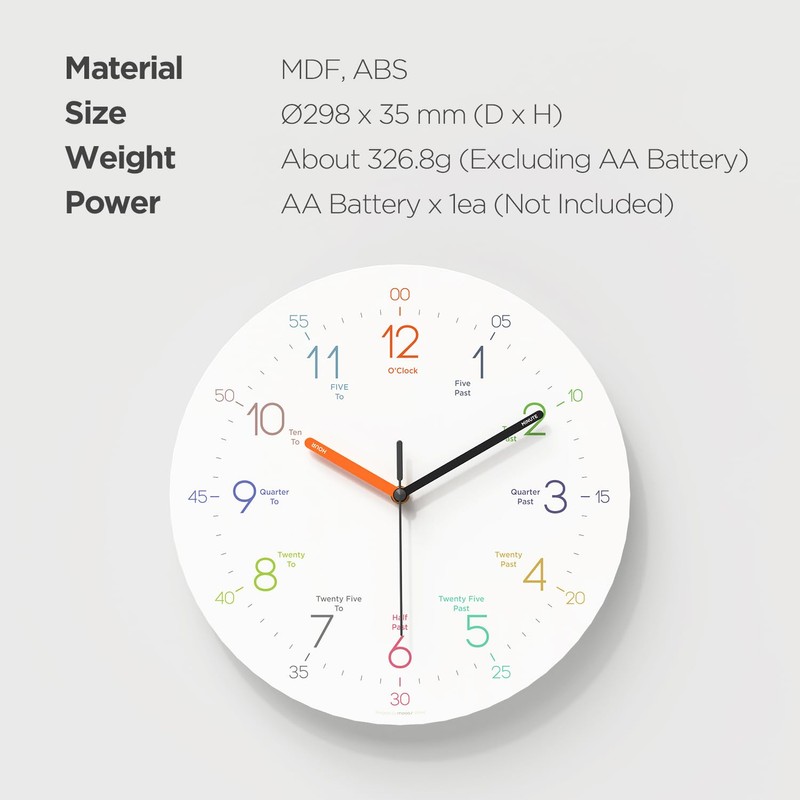 mooas 3D Numbers Modern Wall Clock, 12" Silent Non-Ticking Sweep