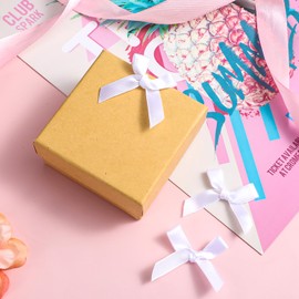 AOZUO Pack of 100 Twist Tie Bows Small White Mini Bows for DIY Satin Fabric Bows Crafts, Gift Wrapping Bows Premade Bow (White)