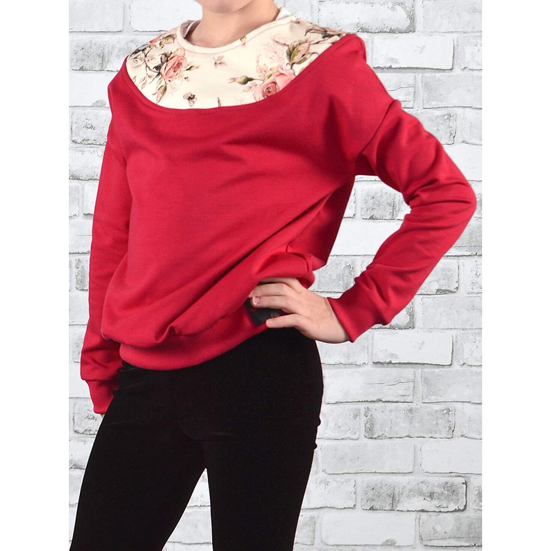 30330 Children's Girls' Long-Sleeved Jumper with Floral Pattern, red
