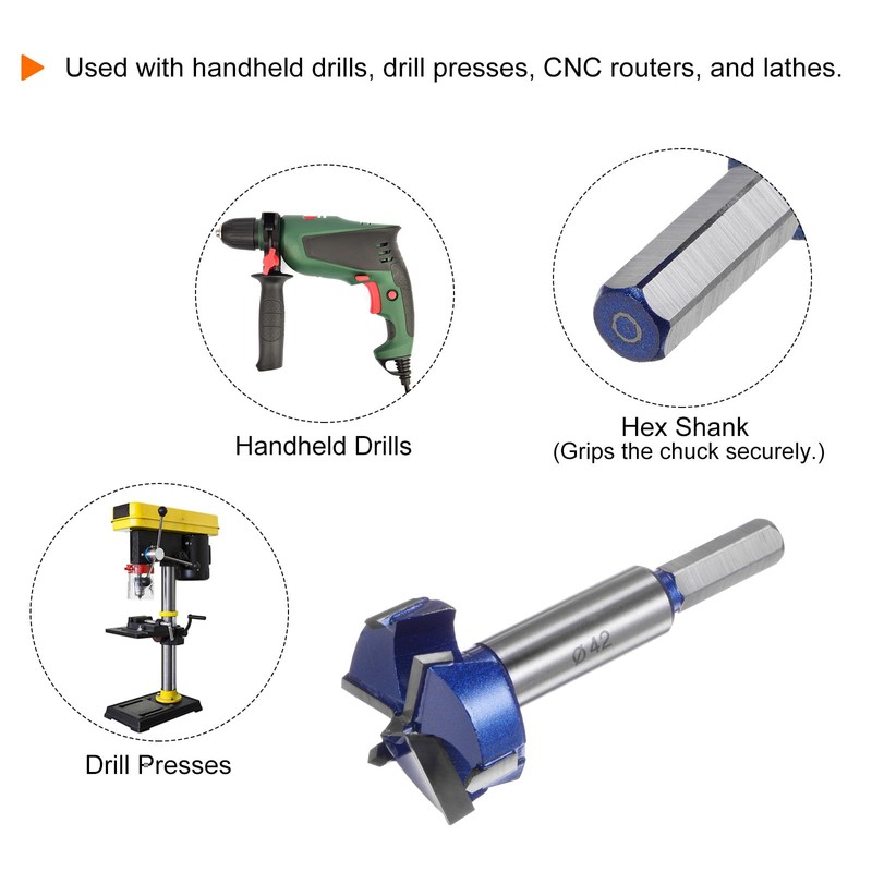 sourcing map Forstner Drill Bit 42mm (1-2/3") Tungsten Carbide 3