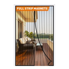 MAGZO Magnetic Screen Door with Full Strip Magnets, Fit Door Size 36 x 80 Inch, Screen Size 38" x 81" Magnets Net with Full Frame Hook & Loop for Front Entrance, Black