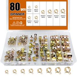 ISPINNER 80pcs Spring Band Type Fuel/Silicone Vacuum Hose Pipe Clamp, 7mm-18mm Low Pressure Air Clip Clamp 7mm 9mm 10mm 11mm 14mm 16mm 17mm 18mm (Golden)