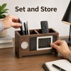 Wooden Desk Organizer with Calendar for Pens & Remotes -