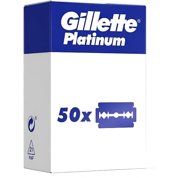 Gillette Platinum Double Edge Razor Blades Men, Pack of 50 Stainless Steel Safety Razor Blade Refills