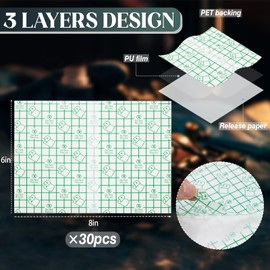 30 Pcs Tattoo Aftercare Bandages 6 x 8 Inch, Tattoo Supplies Waterproof Bandages, Second Skin Tattoo Cover Up Tape, Tattoo Skin Initial Healing Transparent Film, Latex-Free Wrap