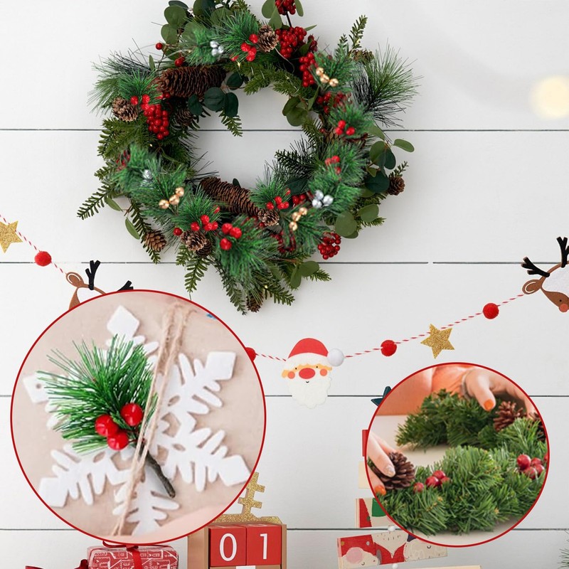 RHQFDM 20 Pieces Realistic Artificial Pine Sprigs with Red Berries