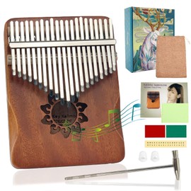 Kalimba 21 Keys Mahogany Marimba Instrument Thumb Piano Portable Mbira Sanza Finger Piano with Learning Instructions Tuning Hammer for Music Lovers Children Adults Beginners