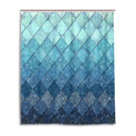 ZOEO Shower Curtain Backdrop Ocean Blue Teal Mermaid Scales Geometric Rhombus Bathroom Home Decor Set Fabric Bridal Polyester Washable Waterproof 12 Hooks for Women 60x72 inch