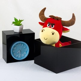 Kcgani Acrylic Cube Display Boxes Pedestals, Black Platform with Hollow One Open Side, Stackable Nesting Risers Stands Shelf for Collectibles