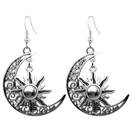QUPENGXU Unique Moon Drop Earrings for Women Vintage Boho Star Moon Earrings for Women (sun)