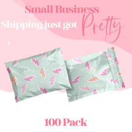 Pretty Package Store 6x9 Designer Poly Mailer 100 Pack Heavy Duty Waterproof Self Seal Shipping Bags for Small Business Large Mailing Envelopes Bulk Tear Resistant Cute Packaging Lightning Bolt